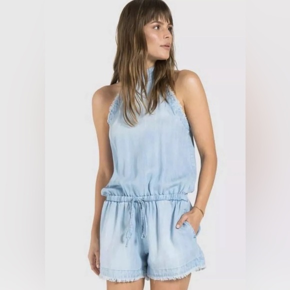 cloth & stone Pants - CLOTH & STONE ZIP BACK FRAYED ROMPER CHAMBRAY LAGUNA BLUE SIZE XS